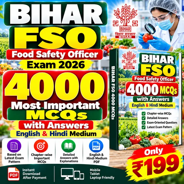 Bihar FSO (Food Safety Officer) Exam 2026 – 4000 Most Important MCQs with Answers | English & Hindi Medium eBook PDF Download