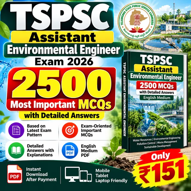 TSPSC Assistant Environmental Engineer Exam 2026 – 2500 Most Important MCQs with Answers | English Medium eBook PDF Download