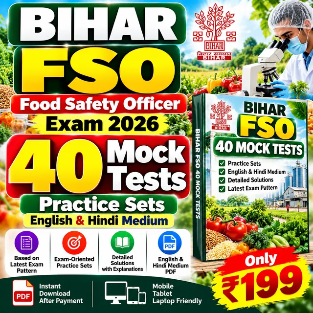 Bihar FSO (Food Safety Officer) Exam 2026 – 40 Most Important Mock Tests / Practice Sets | English & Hindi Medium PDF Download