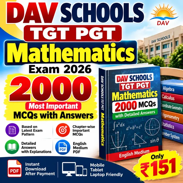 DAV Schools TGT PGT Mathematics Exam 2026 – 2000 Most Important MCQs with Answers | English Medium eBook PDF Download