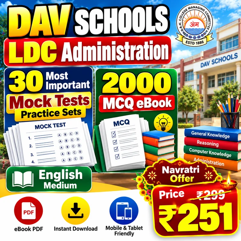 DAV Schools LDC Administration – 30 Most Important Mock Tests / Practice Sets and 2000 MCQ eBook | English Medium PDF Download