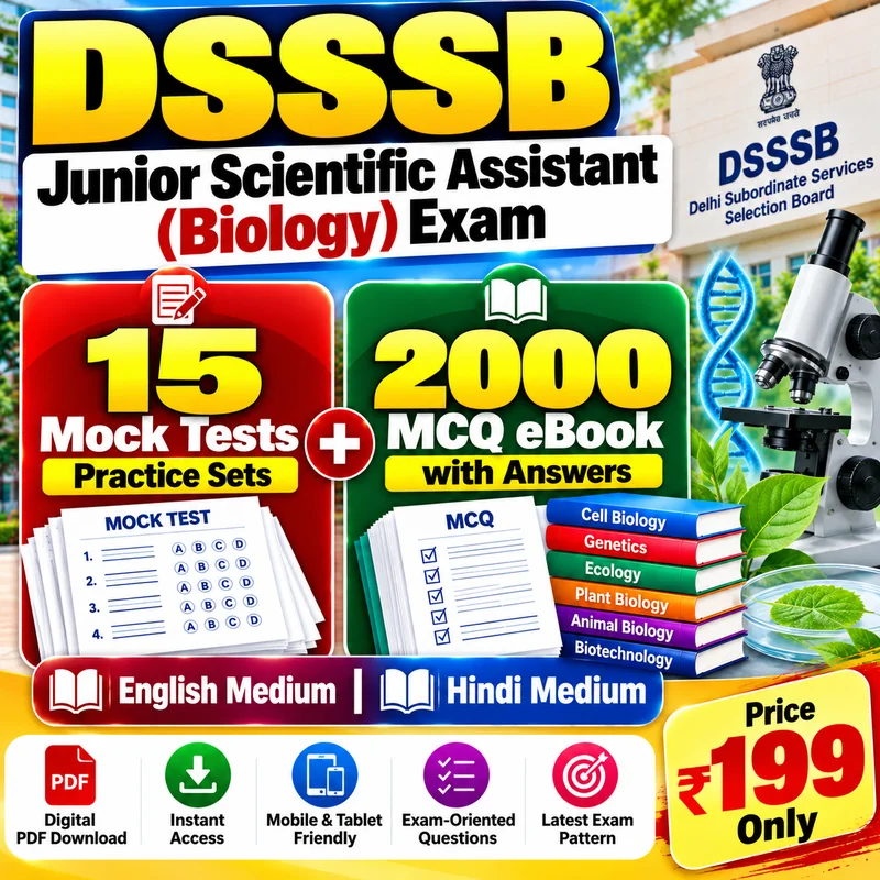 DSSSB Junior Scientific Assistant (Biology) Exam – 15 Most Important Mock Tests / Practice Sets and 2000 MCQ eBook | English and Hindi Medium PDF Download