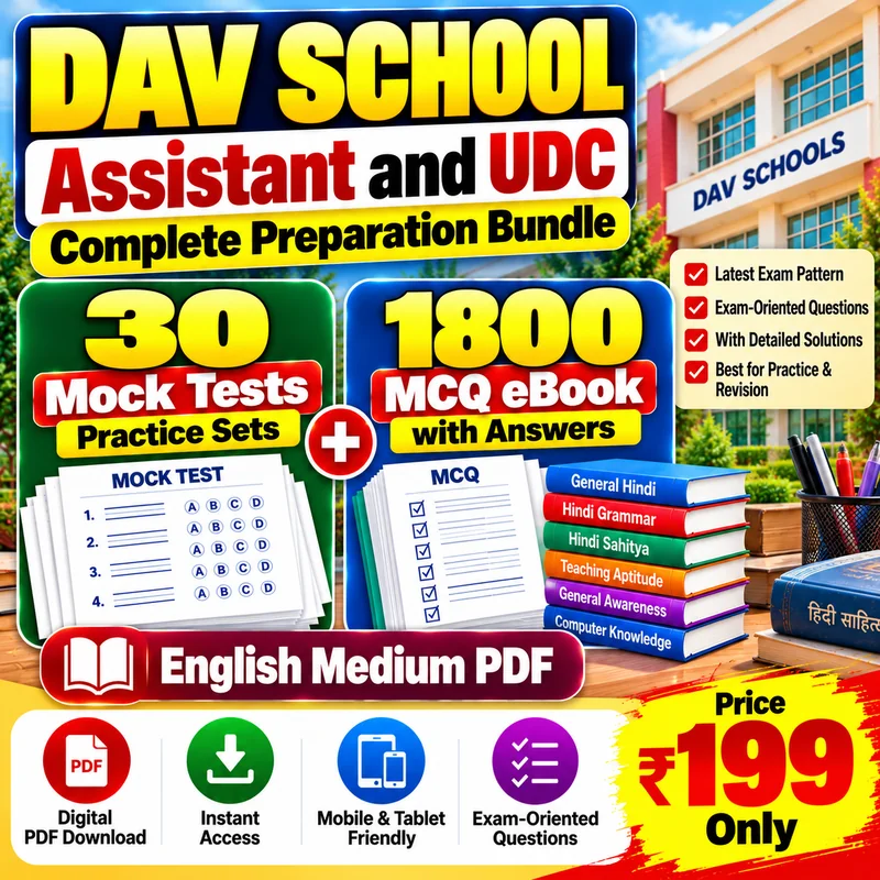 DAV School Assistant and UDC – 30 Most Important Mock Tests / Practice Sets and 1800 MCQ eBook | English Medium PDF Download