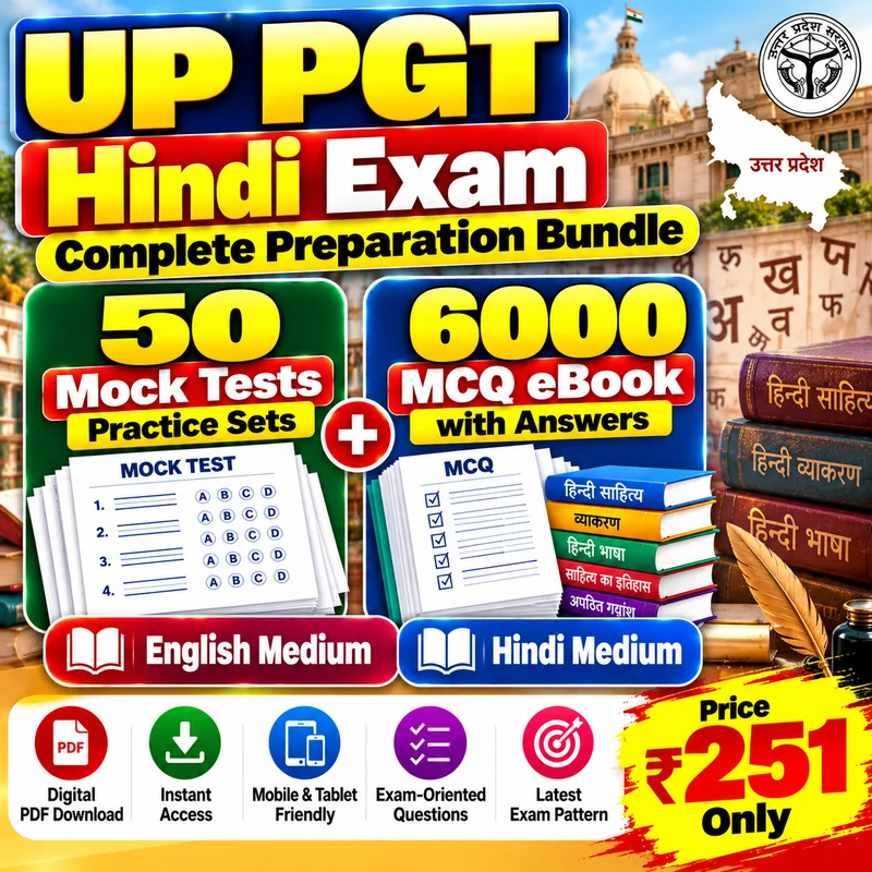 UP PGT Hindi Exam – 50 Most Important Mock Tests / Practice Sets and 6000 MCQ eBook | English and Hindi Medium PDF Download