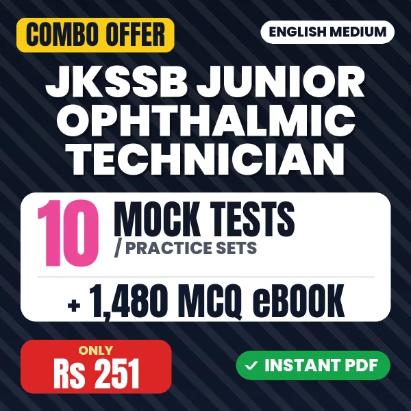 JKSSB Junior Ophthalmic Technician Exam – 10 Most Important Mock Tests / Practice Sets and 1480 MCQ eBook | English Medium PDF Download