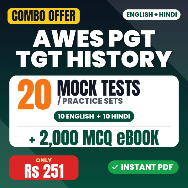 AWES PGT TGT History Exam – 20 Most Important Mock Tests / Practice Sets and 2000 MCQ eBook | English & Hindi Medium PDF Download