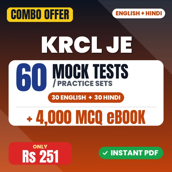 KRCL JE Exam – 60 Most Important Mock Tests / Practice Sets and 4000 MCQ eBook | English & Hindi Medium PDF Download