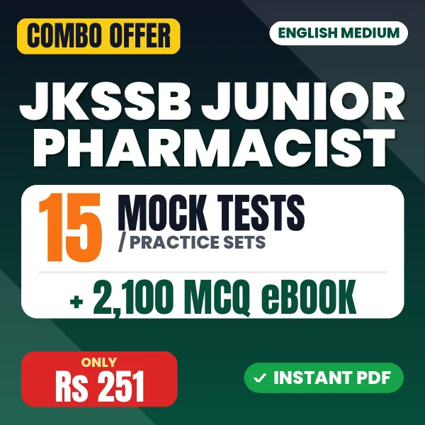 JKSSB Junior Pharmacist Exam – 15 Most Important Mock Tests / Practice Sets and 2100 MCQ eBook | English Medium PDF Download