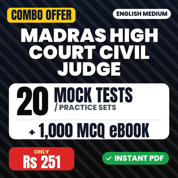 Madras High Court Civil Judge Prelims Exam – 20 Most Important Mock Tests / Practice Sets and 1000 MCQ eBook | English Medium PDF Download