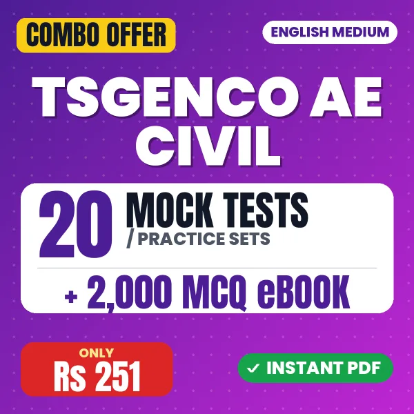 TSGENCO AE Civil Exam – 20 Most Important Mock Tests / Practice Sets and 2000 MCQ eBook | English Medium PDF Download