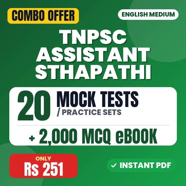 TNPSC Assistant Sthapathi Exam Paper 1 – 20 Most Important Mock Tests / Practice Sets and 2000 MCQ eBook | English Medium PDF Download