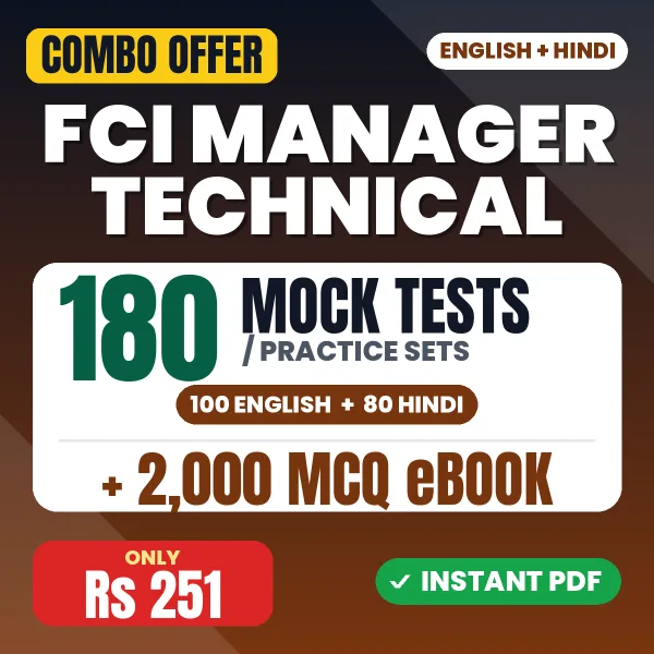 FCI Manager (Technical) Phase-II (Paper-II) Exam – 180 Most Important Mock Tests / Practice Sets and 2000 MCQ eBook | English & Hindi Medium PDF Download