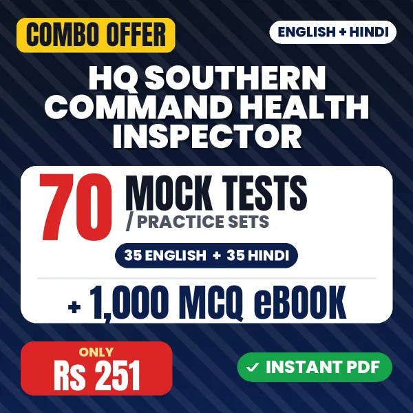 HQ Southern Command Health Inspector Exam – 70 Most Important Mock Tests / Practice Sets and 1000 MCQ eBook | English & Hindi Medium PDF Download