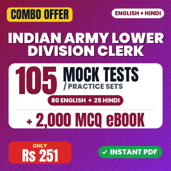 Indian Army Lower Division Clerk Exam – 105 Most Important Mock Tests / Practice Sets and 2000 MCQ eBook | English & Hindi Medium PDF Download
