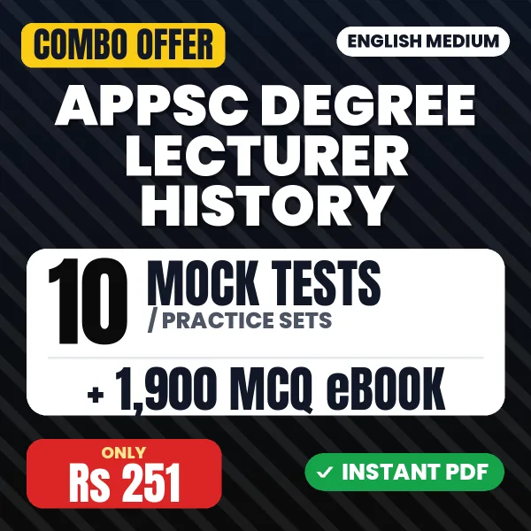APPSC Degree Lecturer History Exam Paper II – 10 Most Important Mock Tests / Practice Sets and 1900 MCQ eBook | English Medium PDF Download