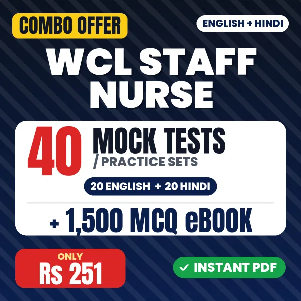 WCL Staff Nurse Exam – 40 Most Important Mock Tests / Practice Sets and 1500 MCQ eBook | English & Hindi Medium PDF Download