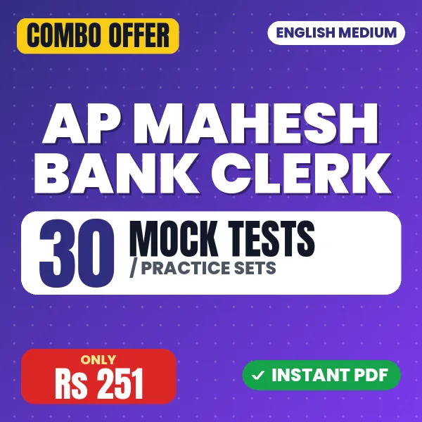 AP Mahesh Bank Clerk Exam – 30 Most Important Mock Tests / Practice Sets | English Medium PDF Download