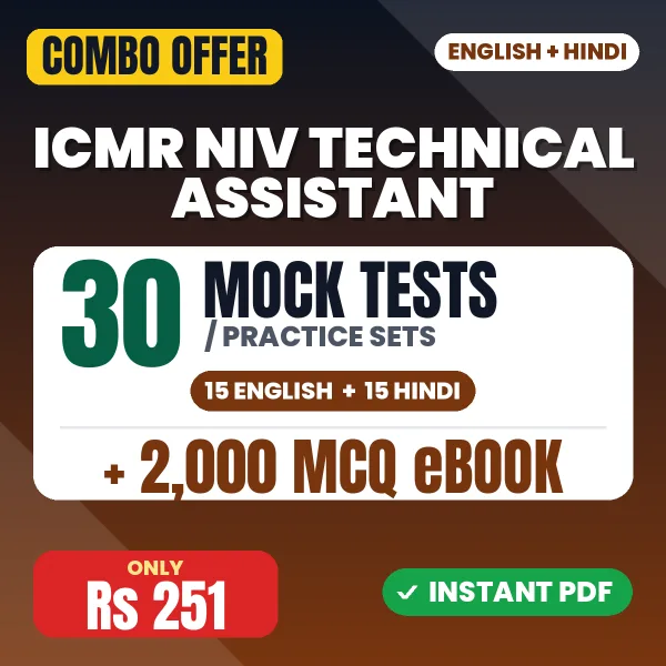 ICMR NIV Technical Assistant Exam – 30 Most Important Mock Tests / Practice Sets and 2000 MCQ eBook | English & Hindi Medium PDF Download