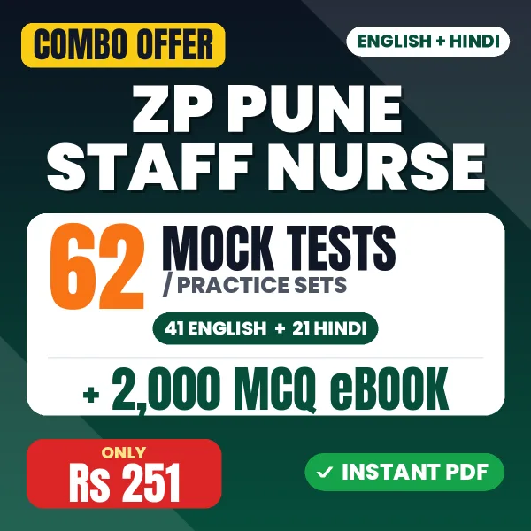 ZP Pune Staff Nurse Exam – 62 Most Important Mock Tests / Practice Sets and 2000 MCQ eBook | English & Hindi Medium PDF Download