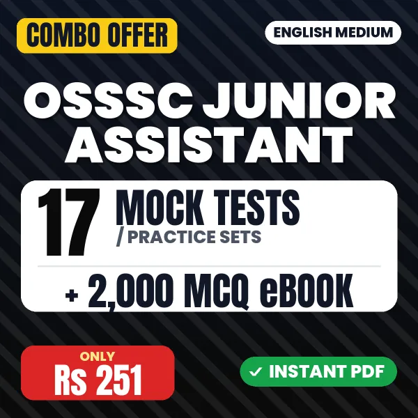 OSSSC Junior Assistant Prelims Exam – 17 Most Important Mock Tests / Practice Sets and 2000 MCQ eBook | English Medium PDF Download