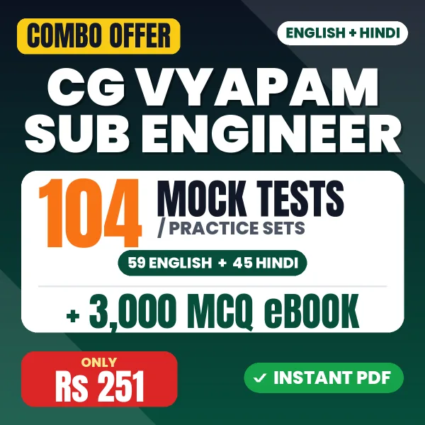 CG Vyapam Sub Engineer (Civil) Exam – 104 Most Important Mock Tests / Practice Sets and 3000 MCQ eBook | English & Hindi Medium PDF Download
