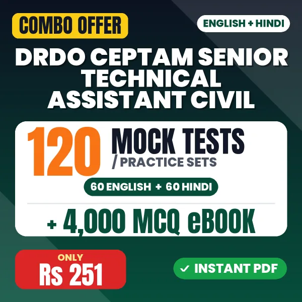 DRDO CEPTAM Senior Technical Assistant (Civil) Exam Tier 1 – 120 Most Important Mock Tests / Practice Sets and 4000 MCQ eBook | English & Hindi Medium PDF Download