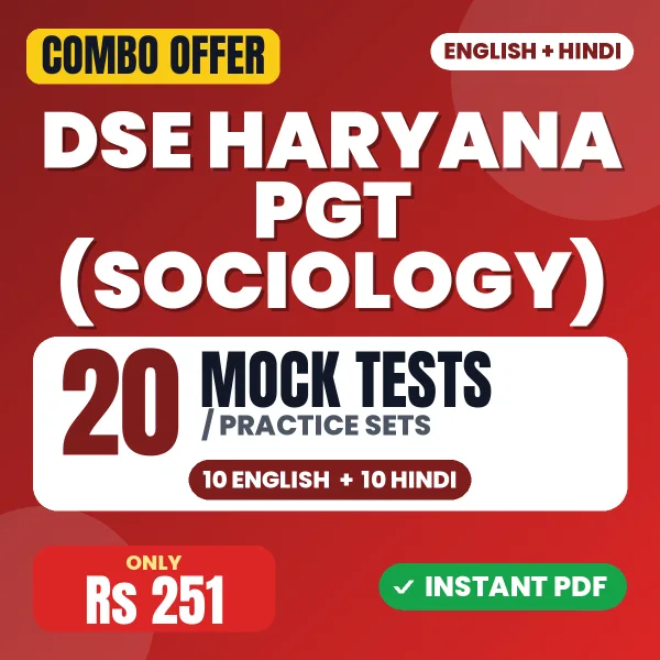 DSE Haryana PGT (Sociology) Exam – 20 Most Important Mock Tests / Practice Sets | English & Hindi Medium PDF Download