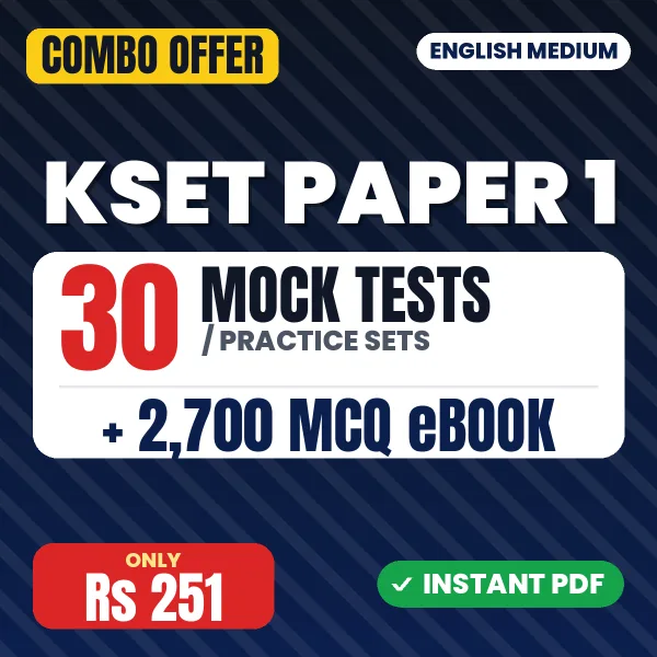 Karnataka SET Paper 1 Exam – 30 Most Important Mock Tests / Practice Sets and 2700 MCQ eBook | English Medium PDF Download