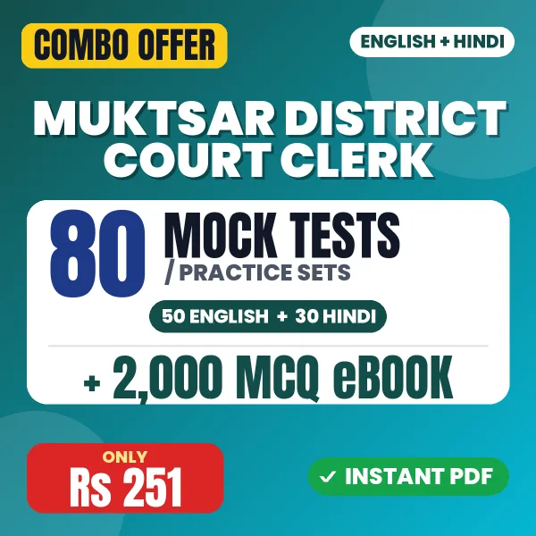 Muktsar District Court Clerk Exam – 80 Most Important Mock Tests / Practice Sets and 2000 MCQ eBook | English & Hindi Medium PDF Download