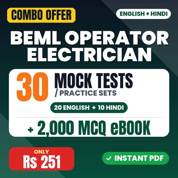 BEML Operator (Electrician) Exam – 30 Most Important Mock Tests / Practice Sets and 2000 MCQ eBook | English & Hindi Medium PDF Download