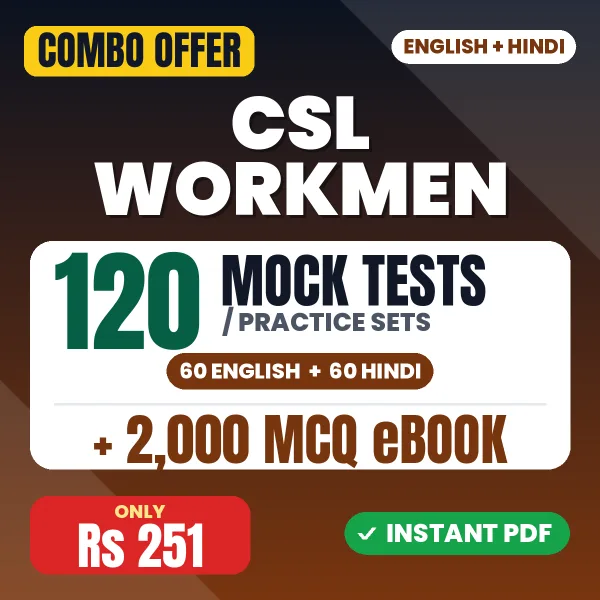 CSL Workmen Exam (Electrician) – 120 Most Important Mock Tests / Practice Sets and 2000 MCQ eBook | English & Hindi Medium PDF Download