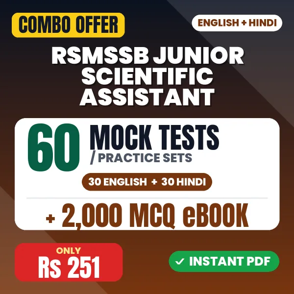 RSMSSB Junior Scientific Assistant Exam – 60 Most Important Mock Tests / Practice Sets and 2000 MCQ eBook | English & Hindi Medium PDF Download