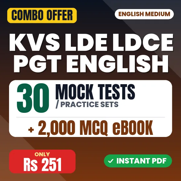 KVS LDE/LDCE PGT (English) Exam Tier 1 – 30 Most Important Mock Tests / Practice Sets and 2000 MCQ eBook | English Medium PDF Download