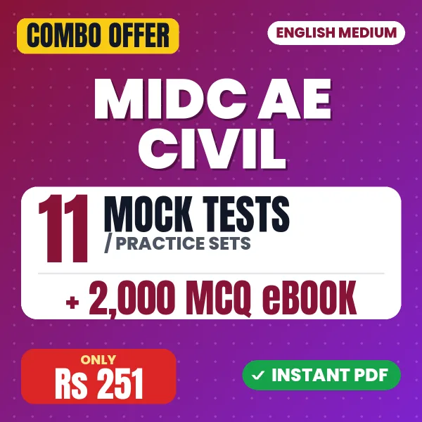 MIDC AE (Civil) Exam – 11 Most Important Mock Tests / Practice Sets and 2000 MCQ eBook | English Medium PDF Download