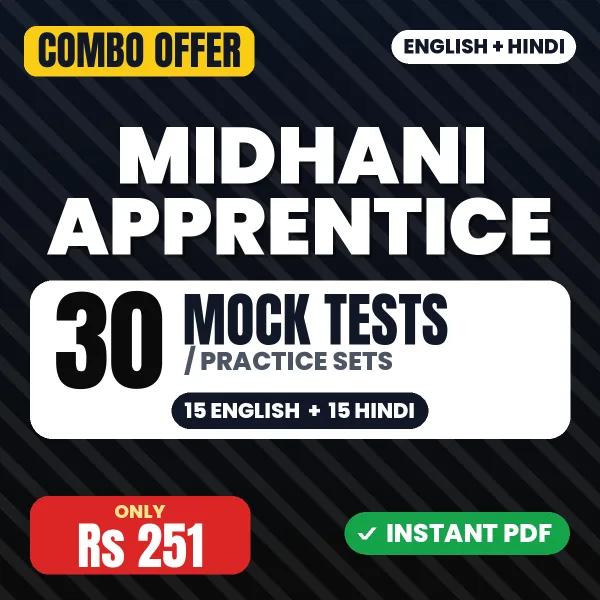 MIDHANI Apprentice Exam – 30 Most Important Mock Tests / Practice Sets | English & Hindi Medium PDF Download