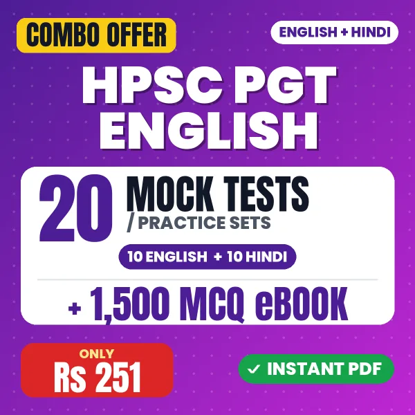 HPSC PGT English Exam Stage 1 (Screening Test) – 20 Most Important Mock Tests / Practice Sets and 1500 MCQ eBook | English & Hindi Medium PDF Download