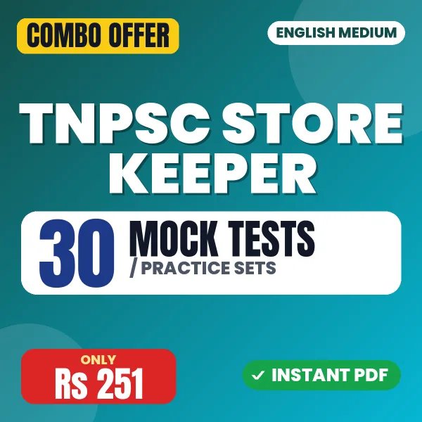 TNPSC Store Keeper Exam – 30 Most Important Mock Tests / Practice Sets | English Medium PDF Download