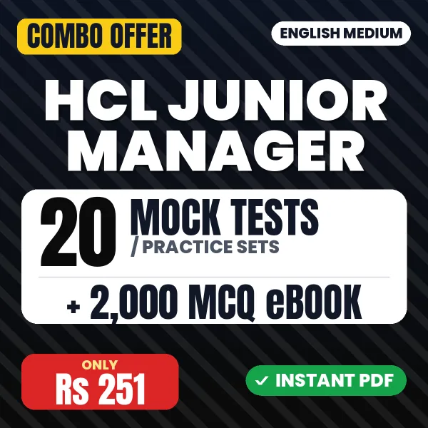 HCL Junior Manager Exam – 20 Most Important Mock Tests / Practice Sets and 2000 MCQ eBook | English Medium PDF Download