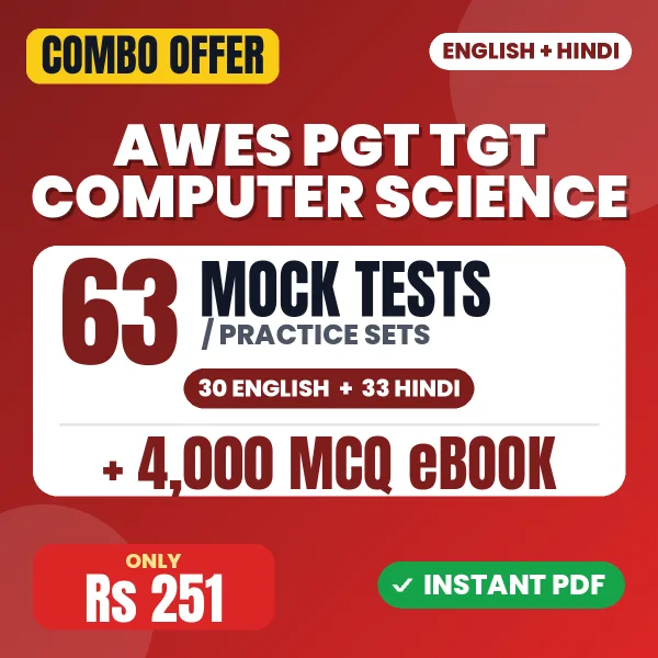 AWES PGT TGT Computer Science Exam – 63 Most Important Mock Tests / Practice Sets and 4000 MCQ eBook | English & Hindi Medium PDF Download