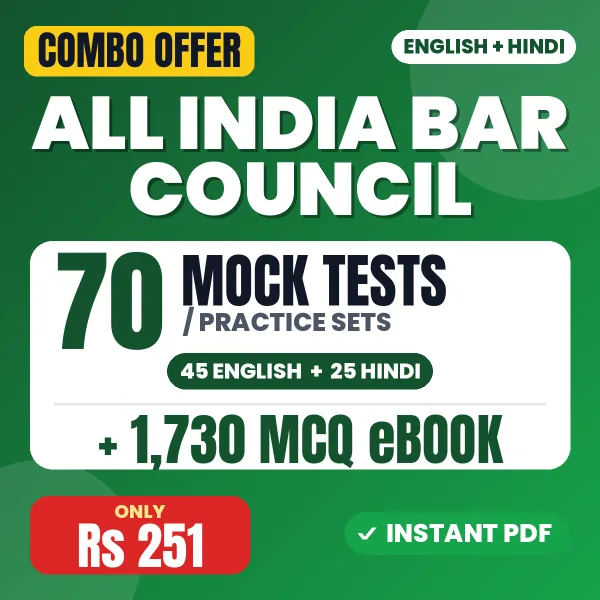 ALL India Bar Council Exam – 70 Most Important Mock Tests / Practice Sets and 1730 MCQ eBook | English & Hindi Medium PDF Download