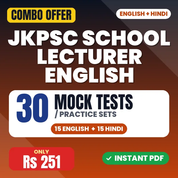 JKPSC School Lecturer (English) Exam – 30 Most Important Mock Tests / Practice Sets | English & Hindi Medium PDF Download