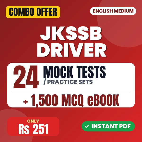JKSSB Driver Exam – 24 Most Important Mock Tests / Practice Sets and 1500 MCQ eBook | English Medium PDF Download
