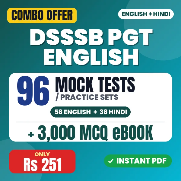DSSSB PGT English Exam – 96 Most Important Mock Tests / Practice Sets and 3000 MCQ eBook | English & Hindi Medium PDF Download