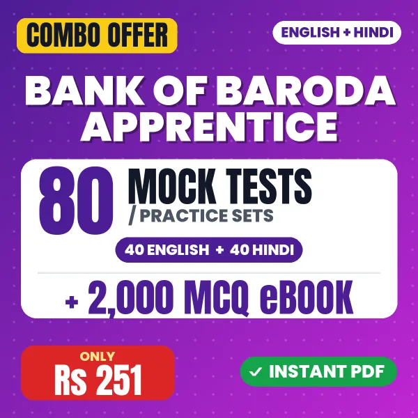 Bank of Baroda Apprentice Exam – 80 Most Important Mock Tests / Practice Sets and 2000 MCQ eBook | English & Hindi Medium PDF Download