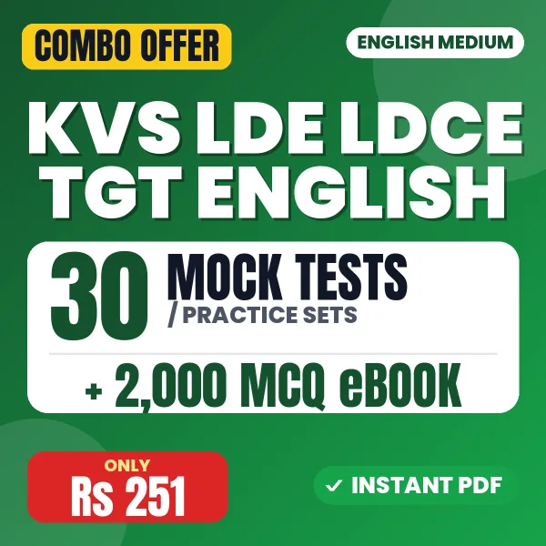 KVS LDE/LDCE TGT (English) Exam Tier 1 – 30 Most Important Mock Tests / Practice Sets and 2000 MCQ eBook | English Medium PDF Download