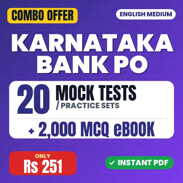 Karnataka Bank PO Exam – 20 Most Important Mock Tests / Practice Sets and 2000 MCQ eBook | English Medium PDF Download