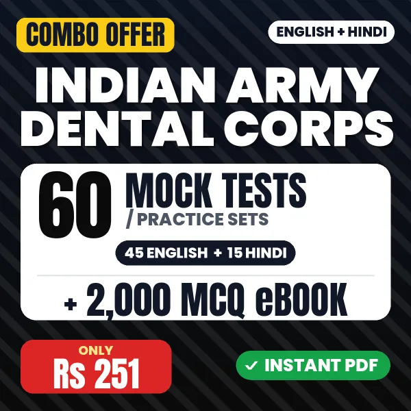 Indian Army Dental Corps Exam (Civil Engineering) – 60 Most Important Mock Tests / Practice Sets and 2000 MCQ eBook | English & Hindi Medium PDF Download