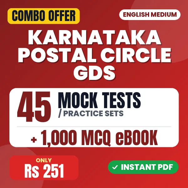 Karnataka Postal Circle GDS Exam – 45 Most Important Mock Tests / Practice Sets and 1000 MCQ eBook | English Medium PDF Download