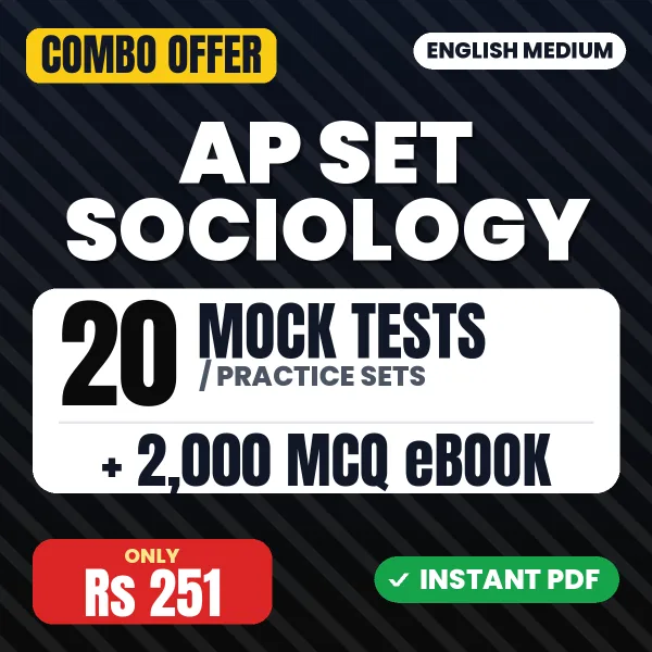 AP SET Sociology Exam Paper 2 – 20 Most Important Mock Tests / Practice Sets and 2000 MCQ eBook | English Medium PDF Download