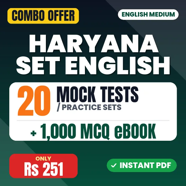 Haryana SET English Exam – 20 Most Important Mock Tests / Practice Sets and 1000 MCQ eBook | English Medium PDF Download